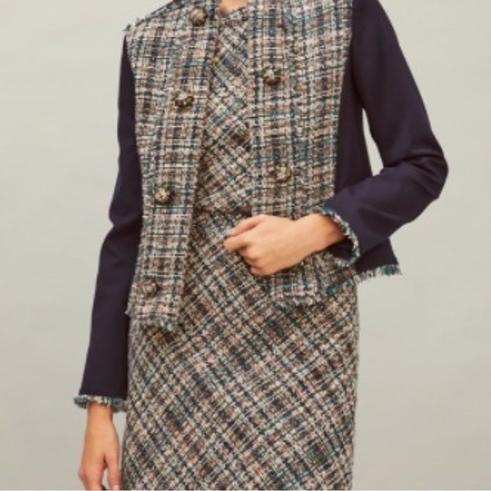 Tory burch autumn Tweed Sleeveless Pencil Dress Contrast Ponte Stretch Panels 4 - Picture 5 of 5
